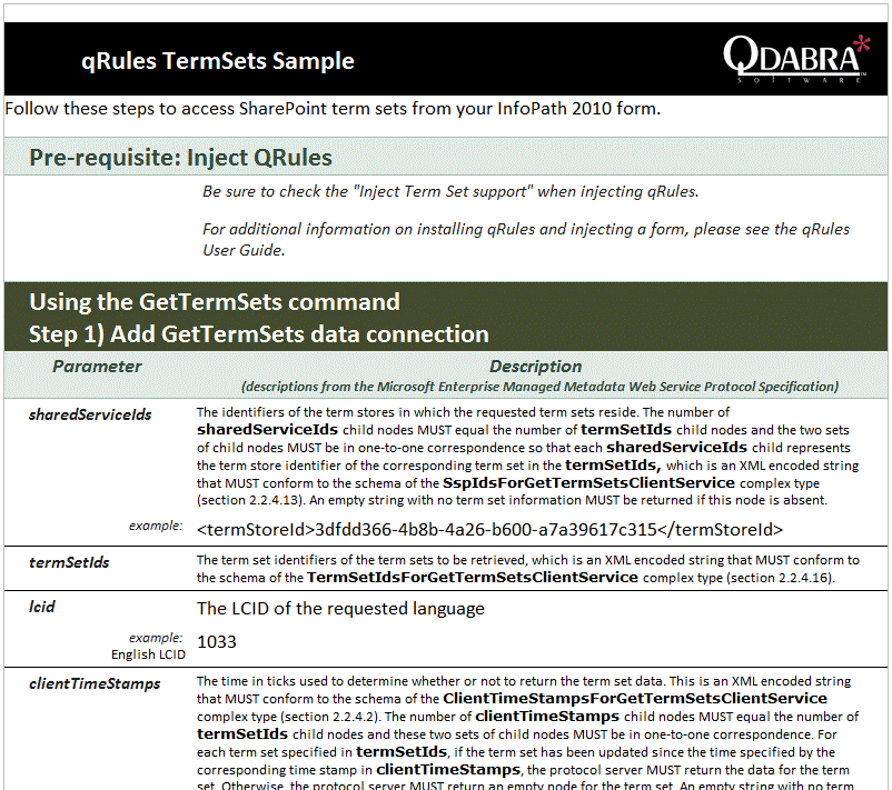 qdabra products qrules managed metadata and term set for infopath sample infopath forms